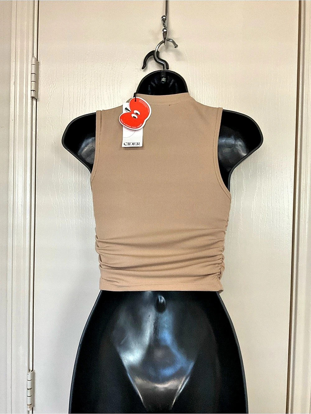 CIDER Ribbed Mock Neck Ruched Tank Top - Picture 2 of 5